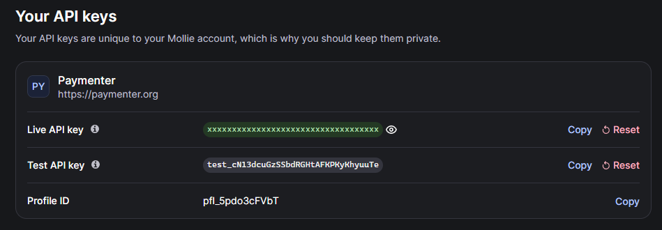 Mollie API key